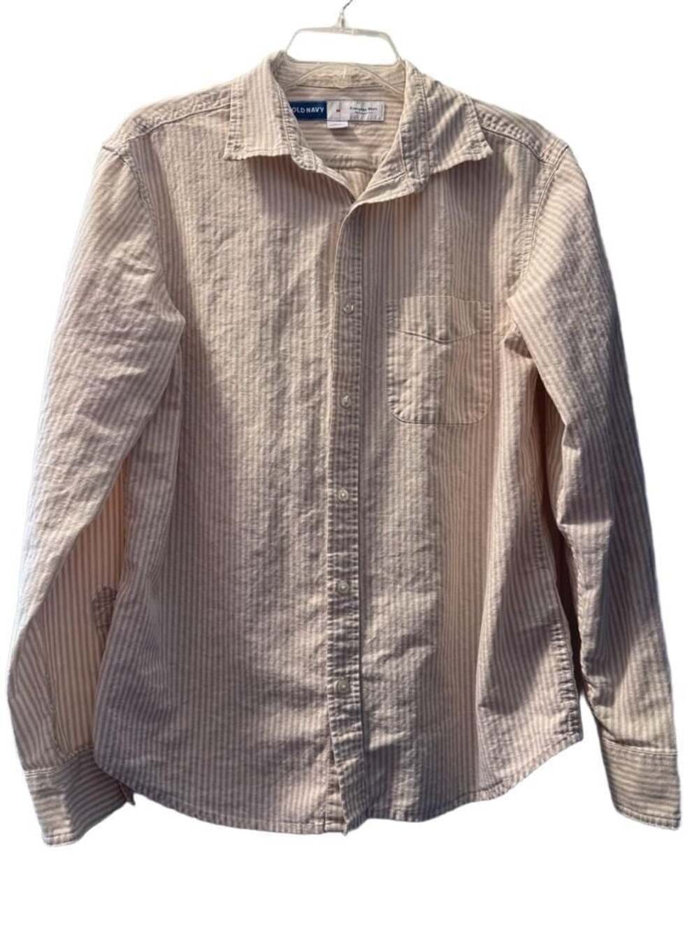 Old Navy Everyday Shirt Beige Striped Long Sleeve Button-Down M